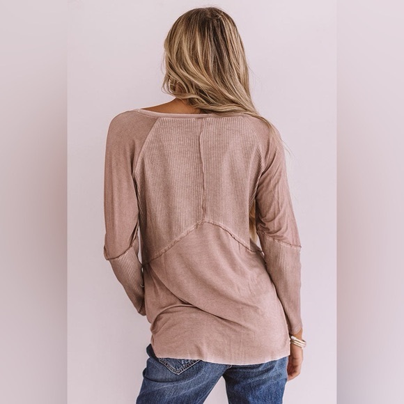 POL Ready For Anything Long Sleeve Babydoll Tunic Top Women’s Small Taupe Ribbed - Picture 3 of 12
